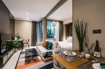 Modern open-plan living room with stylish decor and garden view