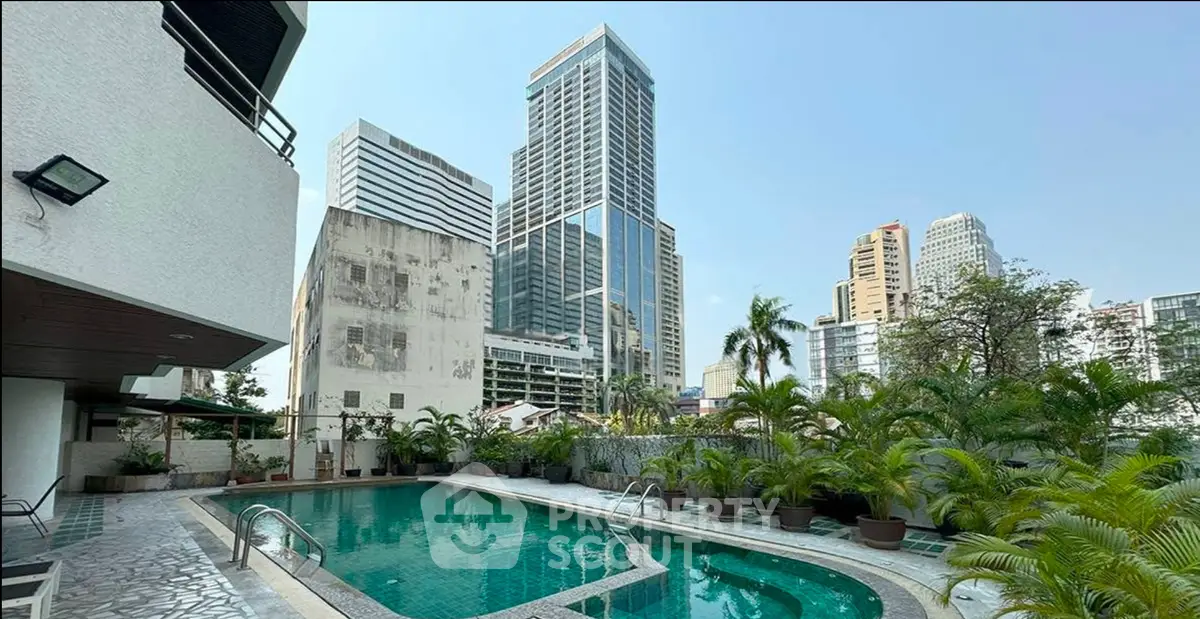 Luxurious urban pool with stunning cityscape views, perfect for relaxation and leisure in a prime location.