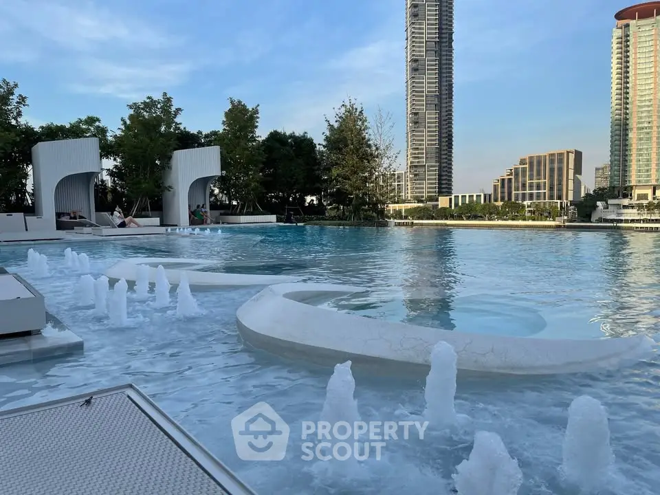 Luxurious rooftop pool with stunning cityscape views and modern cabanas, perfect for relaxation and leisure.
