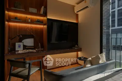 Luxurious modern living room with sleek design and large window view