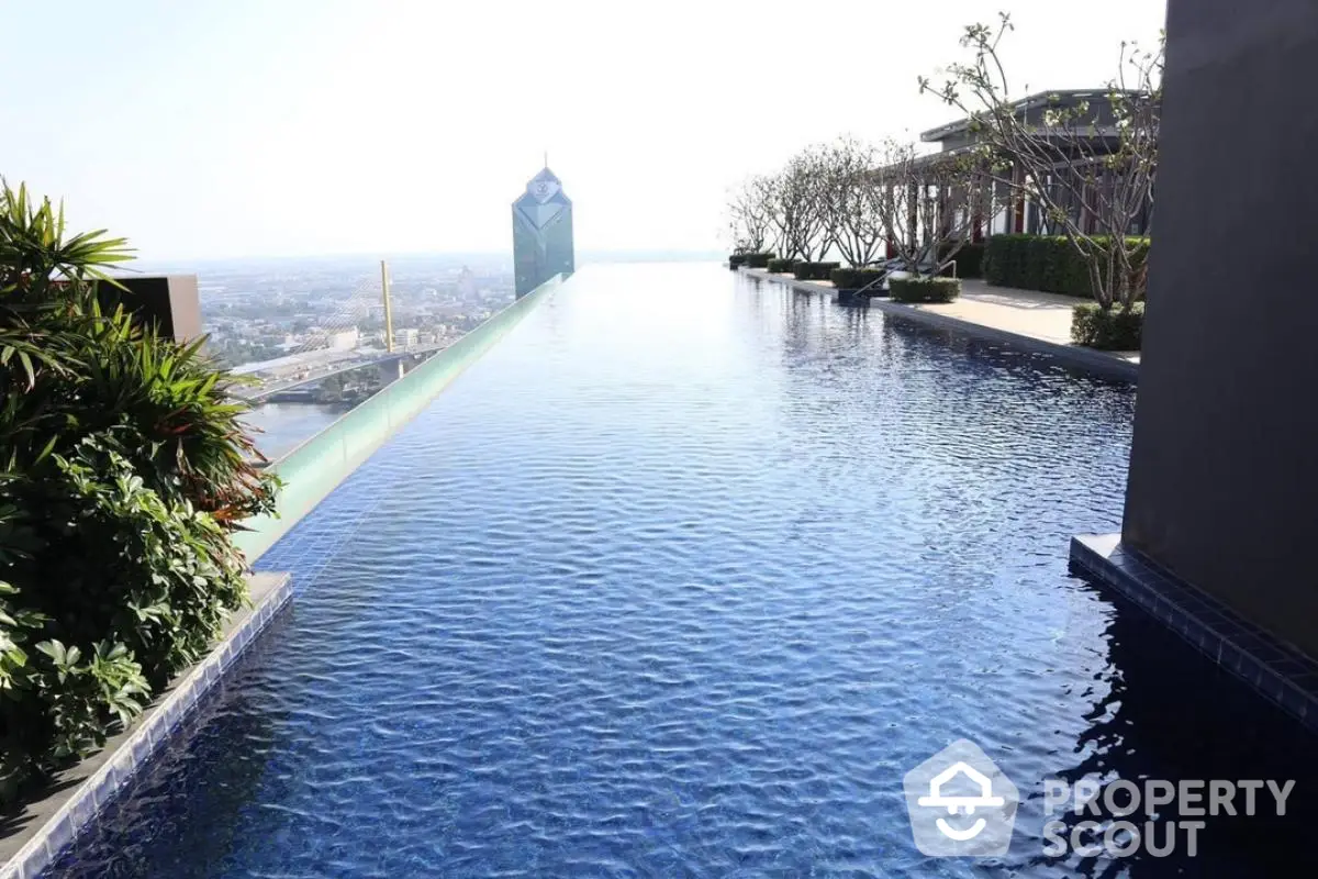 Luxurious rooftop infinity pool with stunning cityscape view