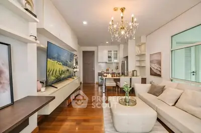 Luxurious living room with elegant chandelier and modern decor