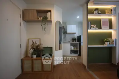 Stylish modern apartment interior with wooden flooring and elegant decor