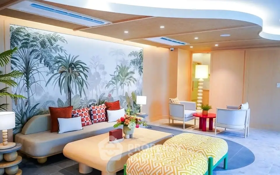 Luxurious modern living room with stylish decor and unique ceiling design
