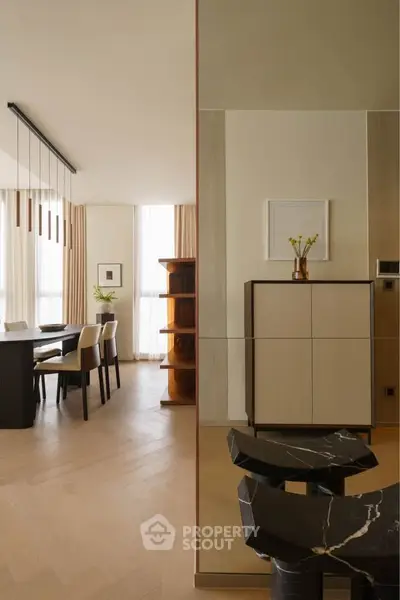 Elegant modern dining room with stylish furniture and natural light