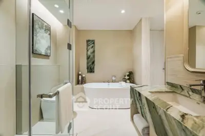 Luxurious modern bathroom with elegant bathtub and stylish decor