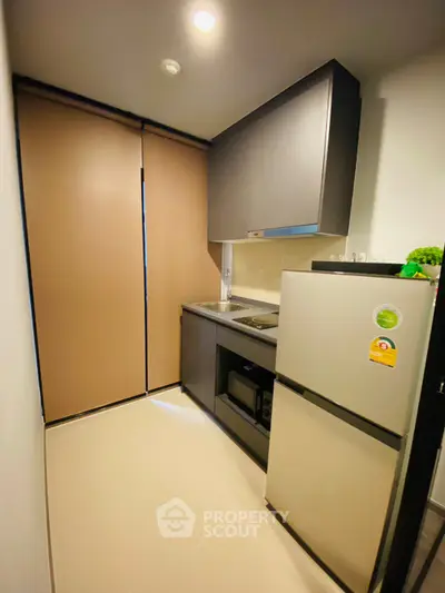 Modern compact kitchen with sleek cabinets and stainless steel appliances