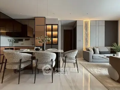 Modern open-plan living room with stylish dining area and cozy seating.