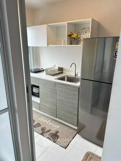 Modern compact kitchen with sleek cabinetry and stainless steel appliances