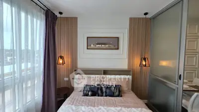 Modern bedroom with stylish lighting and cozy decor