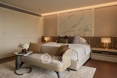 Luxurious bedroom with elegant decor and ambient lighting