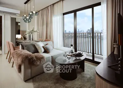 Luxurious living room with stunning city view and elegant decor