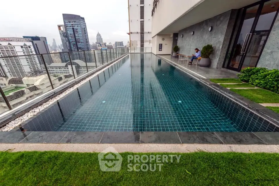 Luxurious rooftop pool with stunning city skyline views, perfect for relaxation and leisure in a modern urban setting.
