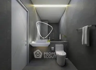 Modern bathroom with sleek design and ambient lighting