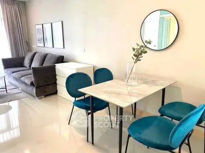Modern living room with stylish dining area and elegant decor