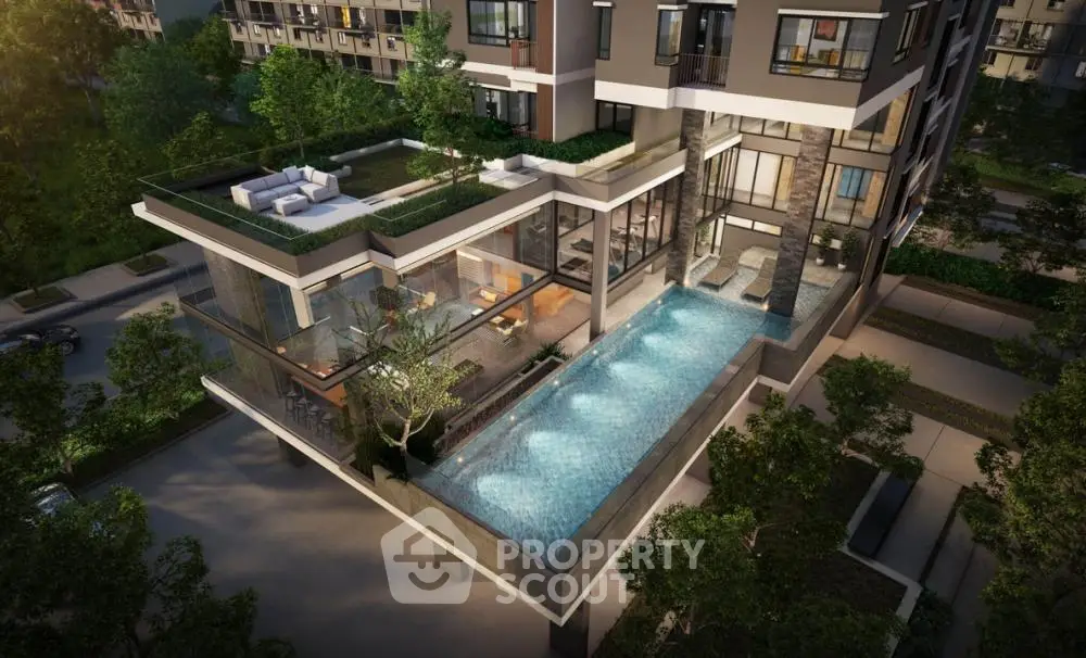 Luxurious modern apartment with rooftop pool and garden terrace