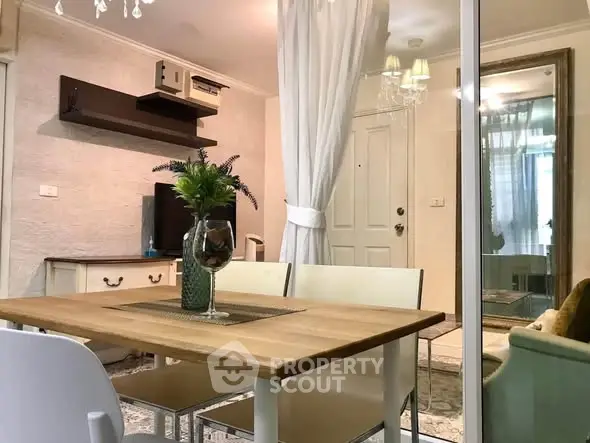 Charming living room with elegant dining area and stylish decor