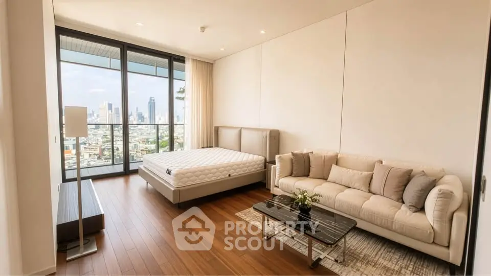 Luxurious bedroom with stunning city view and elegant furnishings