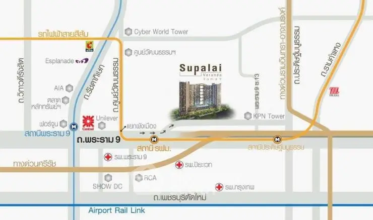 Map showing location of Supalai Veranda Ratchavipha near key landmarks and transport links.