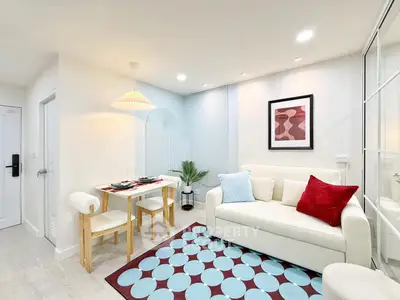 Chic modern living room with stylish decor and cozy dining area