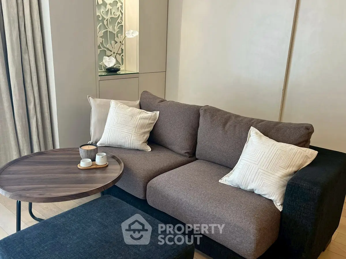 Cozy living room with modern sofa and stylish decor