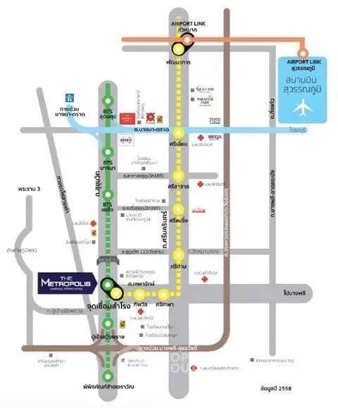 Map showing The Metropolis location near public transport links in Bangkok.