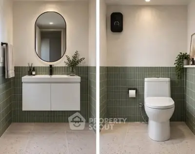 Modern bathroom with stylish green tiles and sleek fixtures