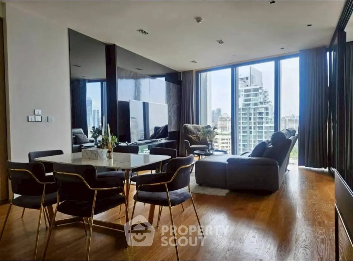 Luxurious living room with stunning city view and modern furnishings