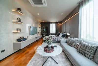 Luxurious modern living room with stylish decor and natural light