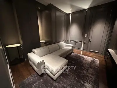 Luxurious living room with modern gray sofa and elegant decor