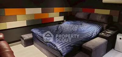 Luxurious bedroom with modern design and colorful wall panels