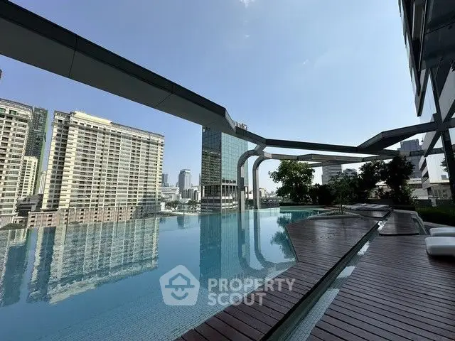 Luxurious rooftop infinity pool with stunning city skyline view
