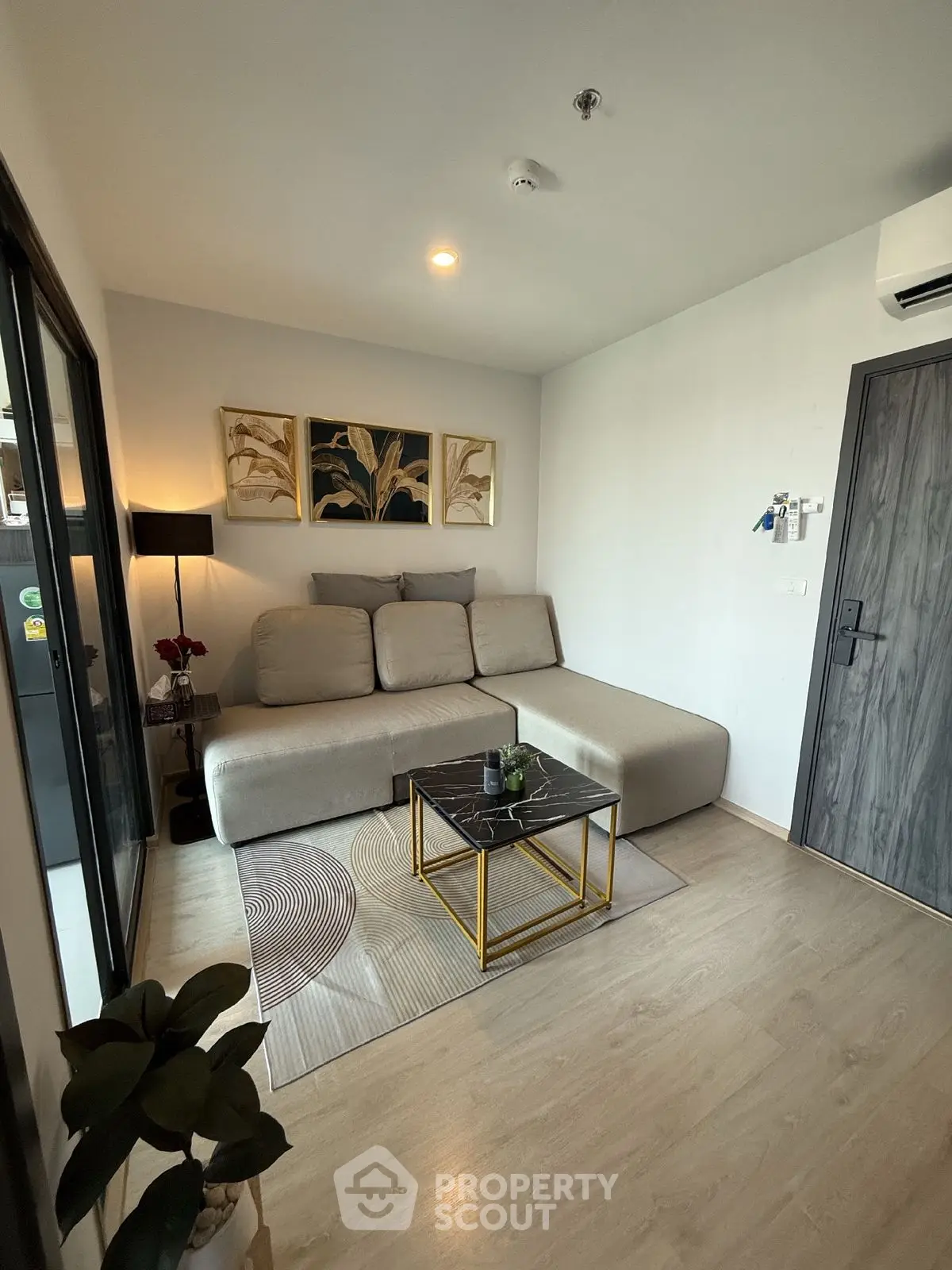 Modern living room with stylish decor and cozy seating area