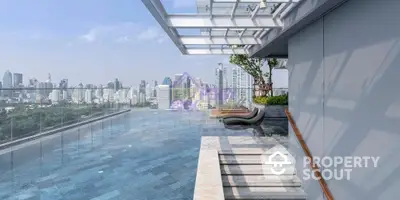 Luxurious rooftop infinity pool with panoramic city skyline view, perfect for high-end real estate listings.