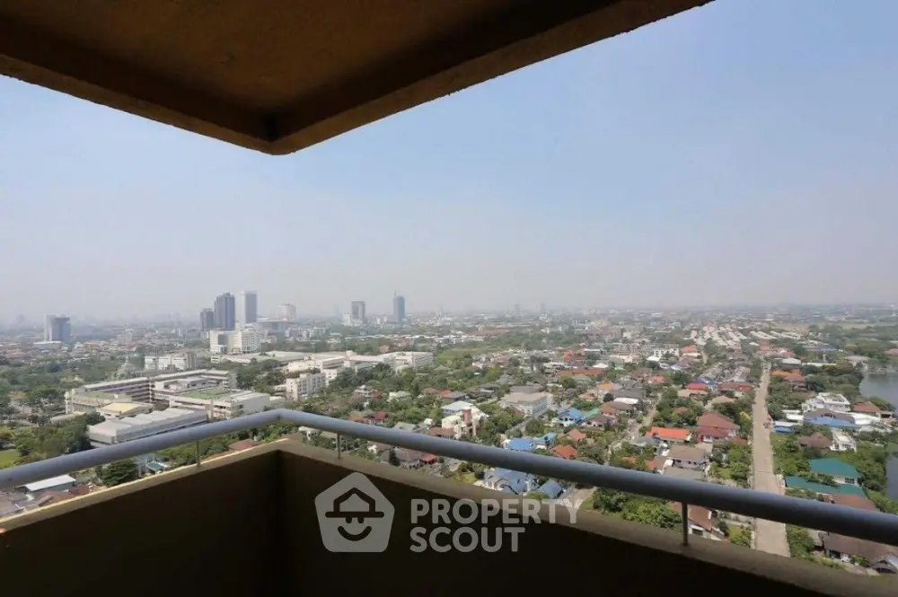 Stunning high-rise balcony view overlooking cityscape and skyline