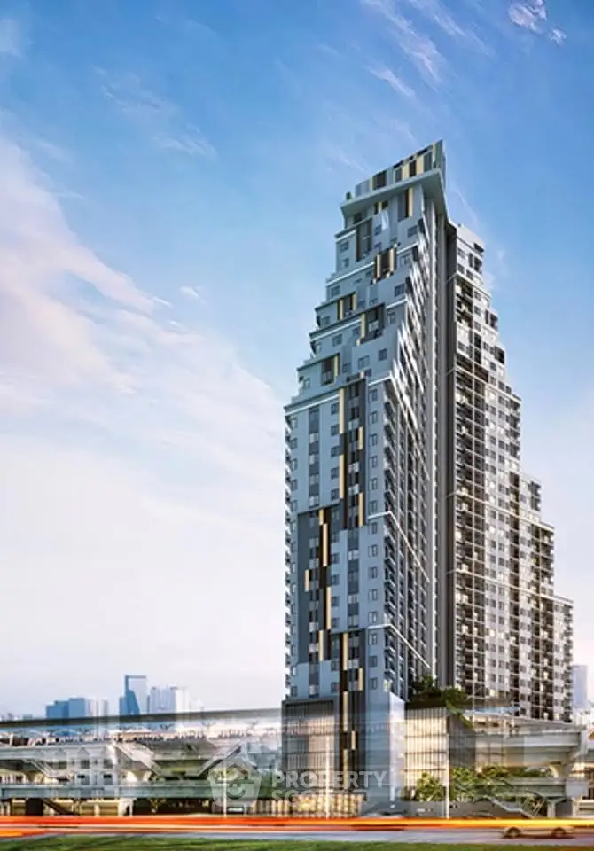 Stunning modern high-rise building with unique architectural design and cityscape view.