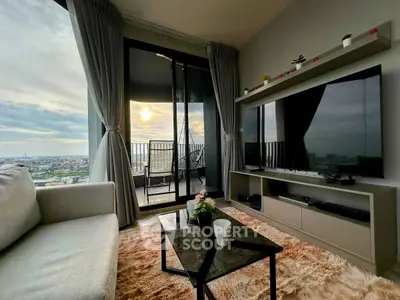 Modern living room with balcony view and stylish decor