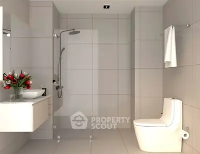 Modern bathroom with sleek shower and elegant fixtures