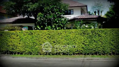 Charming suburban home with lush green hedge and tiled roof, offering privacy and curb appeal.