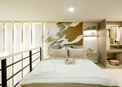 Luxurious bedroom with modern design and walk-in closet, perfect for stylish living.