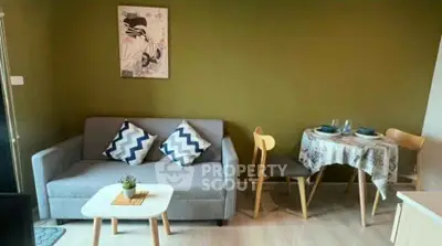 Cozy living room with stylish decor and dining area