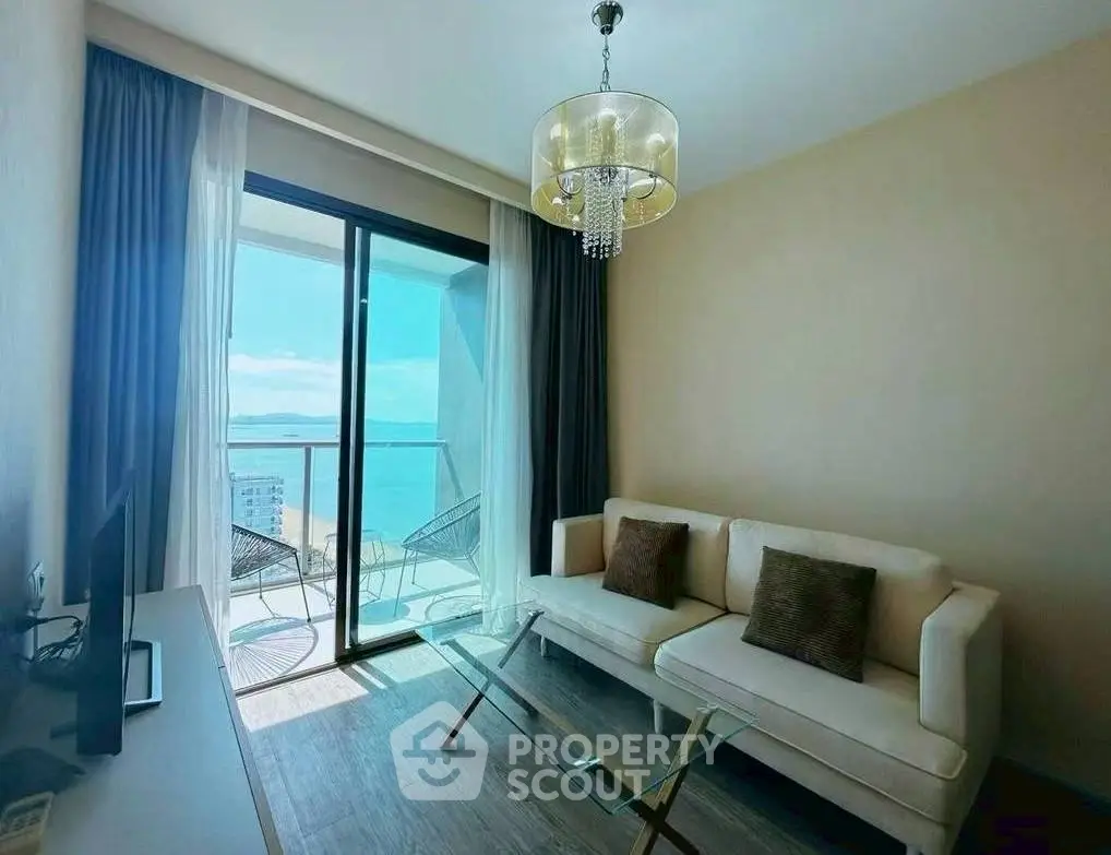 Modern living room with ocean view and elegant decor