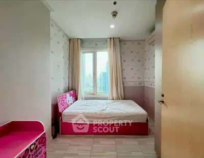 Charming bedroom with city view and stylish decor