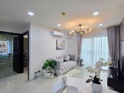 Modern living room with elegant decor and natural light