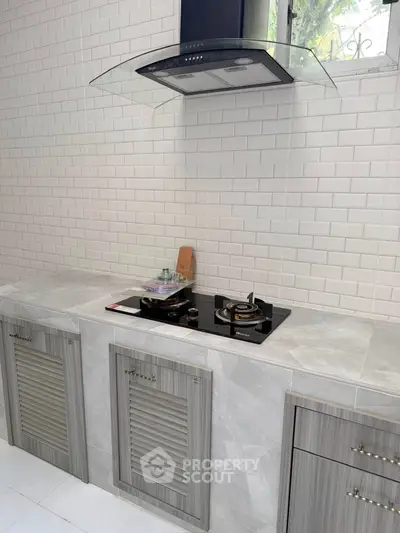 Modern kitchen with sleek gas stove and elegant cabinetry