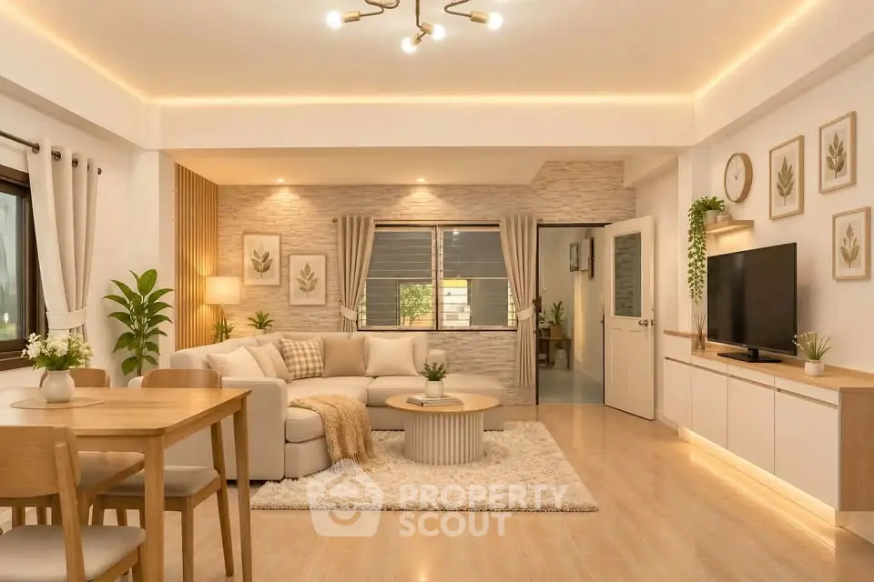 Spacious and modern living room with elegant decor and natural lighting