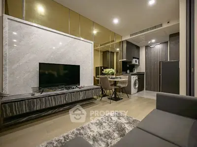 Luxurious modern living room with open kitchen and stylish decor