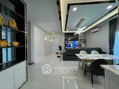 Luxurious modern living room with elegant dining area and stylish decor