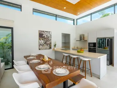 Modern open-plan kitchen and dining area with sleek design and natural light.