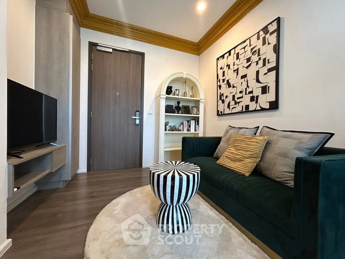 Stylish living room with modern decor and cozy seating area